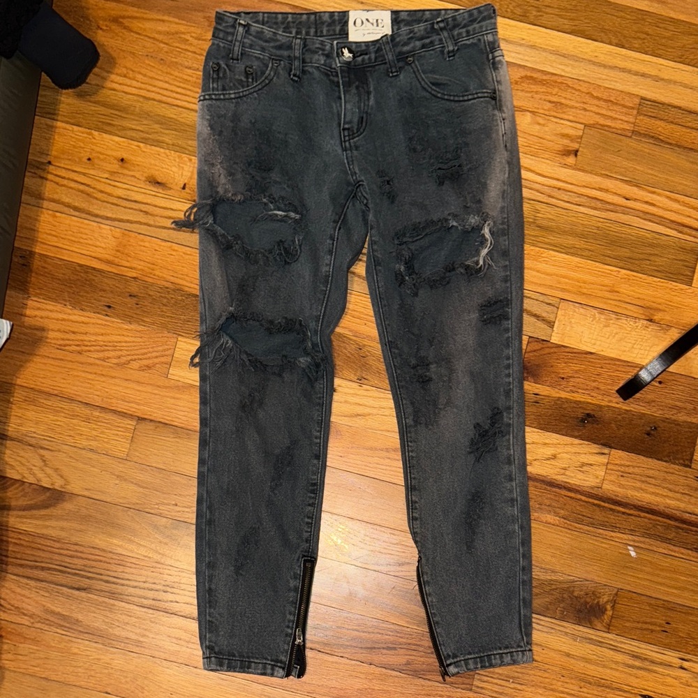 One Teaspoon Black Distressed Boyfriend Jeans